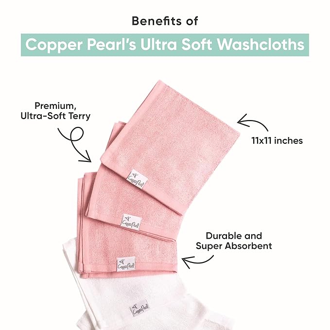 Copper Pearl 6 Ultra Soft Baby Bath Washcloths Premium Large Soft River (Blue/Brown/Green) 11" x 11" Towels