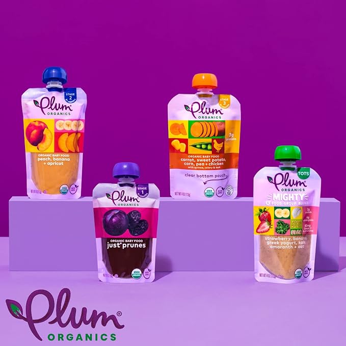 Plum Organics Mighty 4 Organic Toddler Food - Strawberry, Banana, Greek Yogurt, Kale, Amaranth, and Oat - 4 oz Pouch (Pack of 4) - Organic Fruit and Vegetable Toddler Food Pouch