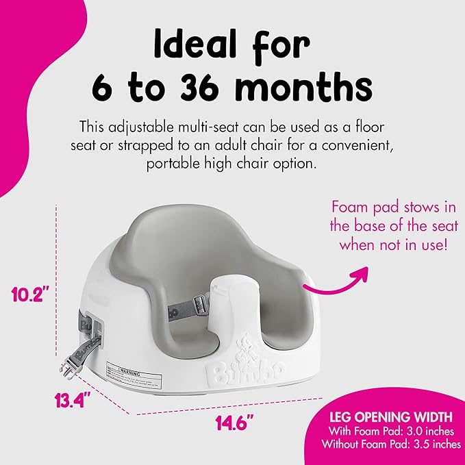 Bumbo 2 Pack 3-in-1 Multi-Seat for 6 to 36 Months, Travel Baby Feeding and Play Floor Seat, All-in-One Portable Booster with Tray & Toddler High Chair, Cool Grey
