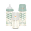 Suavinex Bonhomia Glass Baby Bottle with SX PRO Silicone Nipple, Anti Colic Baby Bottles, Baby Bottles for Breastfed Babies, 3 Pack, Mint/Beige