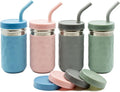 WeeSprout 2-in-1 Drinking Cups for Kids, Durable Stainless Steel Tumbler for Smoothies, Silicone Straws with Stoppers, Premium Plastic Twist Lids, Easy-Grip Sleeves, Set of 4 Dishwasher Safe Kid Cups