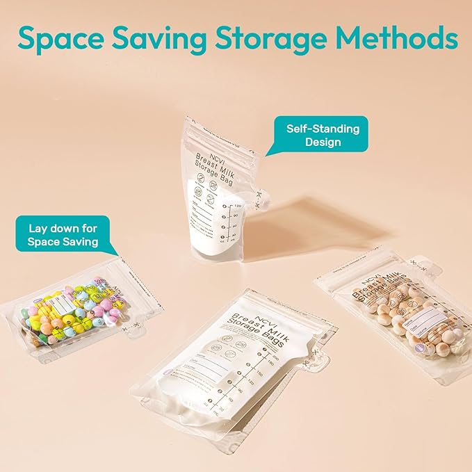 NCVI 4+7 oz Breastmilk Storage Bag Freezer for 0-3 Months, Breast Milk Feeding Bag with Temp-Sensing, Doubled-Sealed, Self Standing, Easy Pour Spout, BPA-Free, 4oz(70count)+7oz(30count)