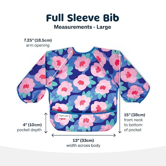 Tiny Twinkle Long Sleeve Bib for Babies & Toddlers – Waterproof Smock Bib for Eating – Machine Washable & Mess-Proof, Baby Feeding Essential & Shower Must-Have(Floral Blue, 2-4Y)