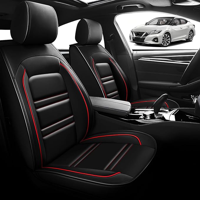 Seat Cover for Nissan Car Maxima 1999-2023 | Car Seat Covers Front Seats, Waterproof Seat Protectors, Automotive Front Seat Covers (Front Seat, Black&Red Line)