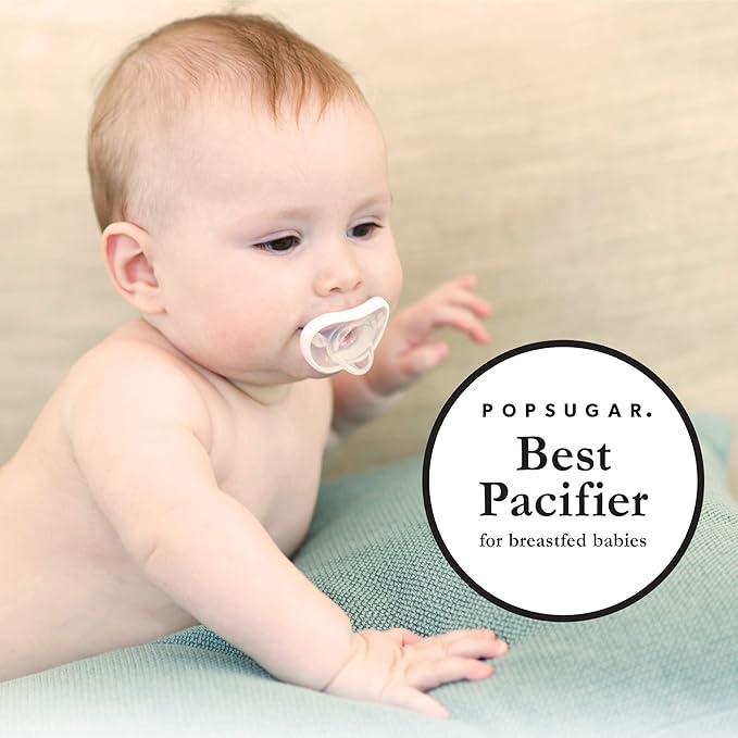Nanobebe Baby Pacifiers 0-3 Month - Orthodontic, Curves Comfortably with Face Contour, Award Winning for Breastfeeding Babies, 100% Silicone, Baby Registry Gift 4pk,Teal/Grey