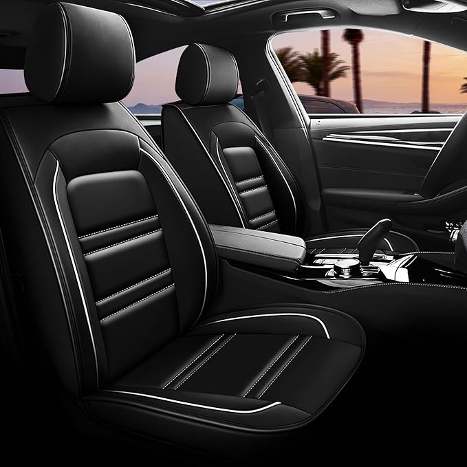 Seat Covers for Dodge Charger 2006-2023 | 5-Seats Leather Seat Covers, Easy to Install Automotive Seat Covers Full Set (Full Set, Black&White Line)