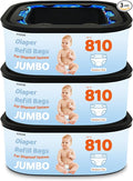 Jumbo Square Refills Disposal Bags Compatible with Diaper Genie Compact & Select Pails (Not Fit Classic),Hold Up to 810 Newborn-Sized Diapers Per Refill(3 Pack)