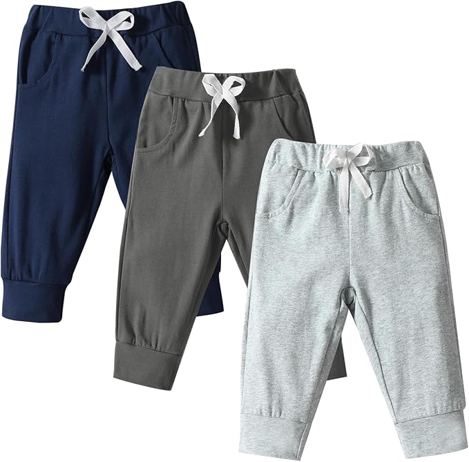 DREAM BUS Pack of 3 Toddler Jogger Pants with Pocket Toddler Boy Sweatpants Baby Boy Pants Infant Newborn Leggings