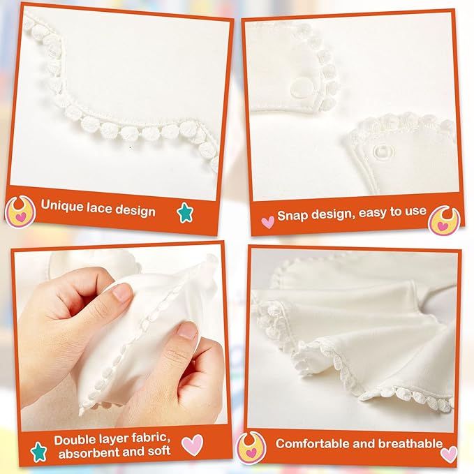JenPen White Bibs for Baby Girl Bandana Muslin 360 Bibs Baby Bandana Drool for Girl Set for Teething Toddler