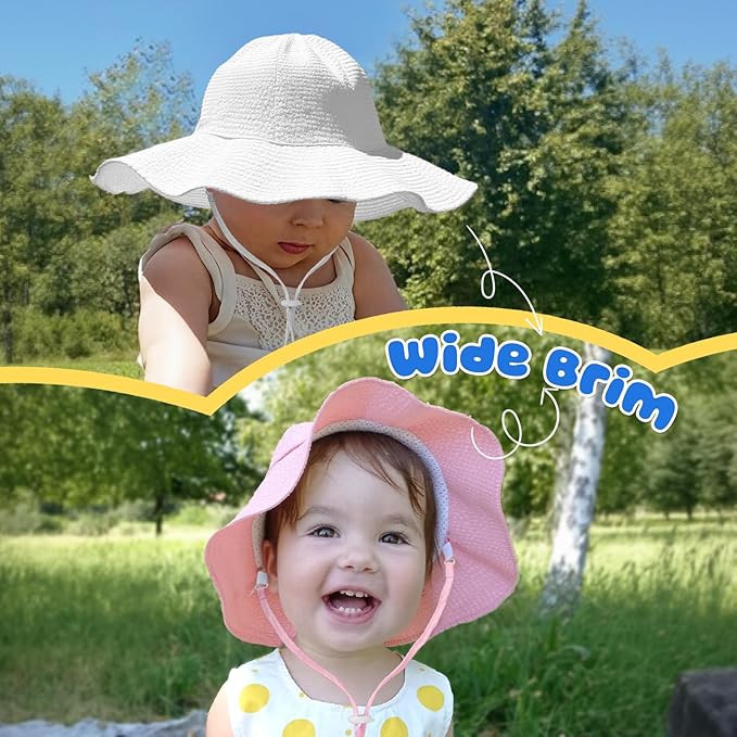 HONGTEYA Baby Sun Hat Toddler Girl Beach Hat Adjustable Outdoor Summer Hat UPF 50+ Sun Protection Wide Brim Infant Kids