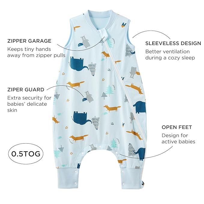 Duomiaomiao 0.5 TOG Toddler Sleep Sack 36-48 Months 100% Cotton Lightweight Baby Sleep Sack with Feet, Breathable Comfy Toddler Wearable Blanket