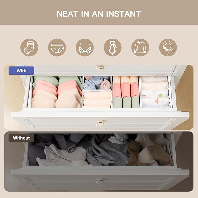 Criusia Drawer Organizer Clothes, 10 Pack Dresser Organizer for Baby Clothes, Underwear, Sock- Foldable Closet Organization and Storage Dividers Bins for Nursery, Bedroom (White)