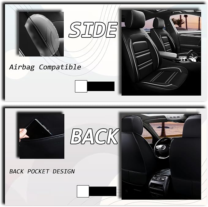 Seat Covers for Chrysler Car 300 2005-2023 | 5-Seats Leather Seat Covers, Easy to Install Automotive Seat Covers Full Set (Full Set, Black&White Line)