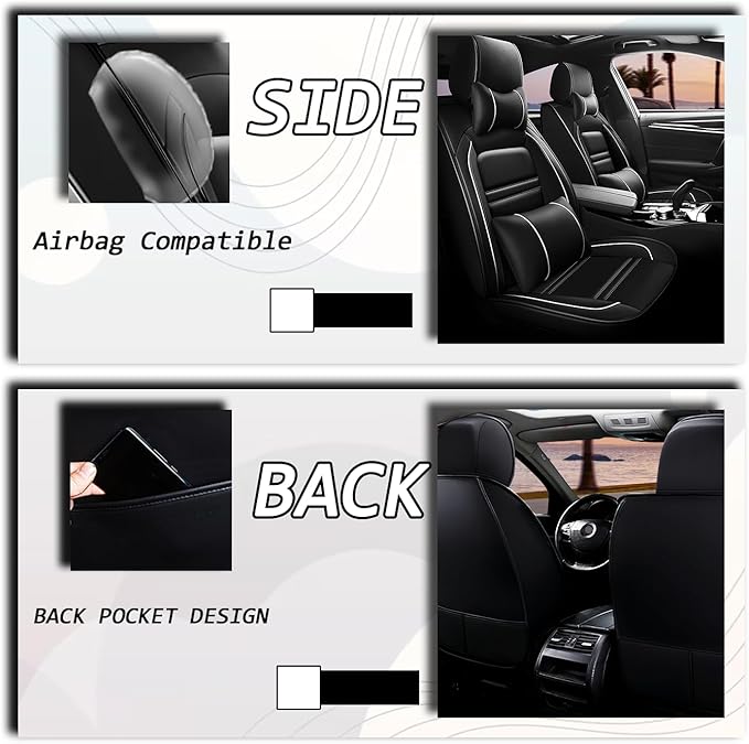 Car Seat Covers for Chevy Cruze 2011-2019 | 5-Seats Seat Covers, Waterproof Seat Protectors, Automotive Seat Covers (Full Set with Pillow,Black&White Line)