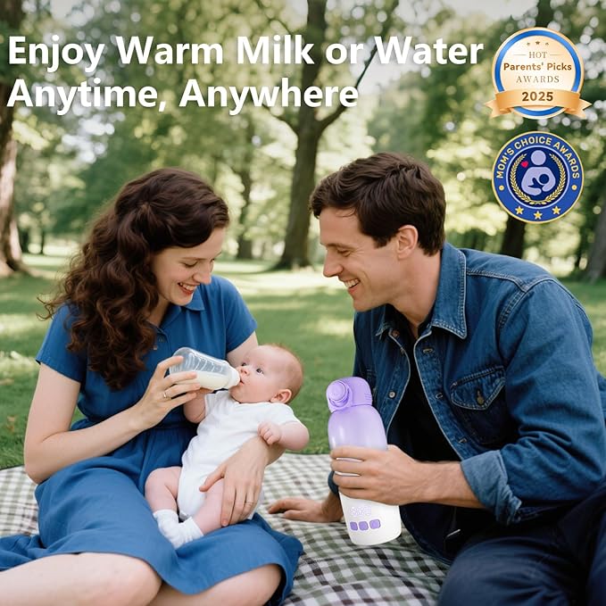 Portable Bottle Warmer for Travel: Large 12oz Capacity with Dual Heating Modes for Breast Milk & Water, Fast Heating Smart Temperature Control, Portable Milk Warmer Gifts for New Mom Purple