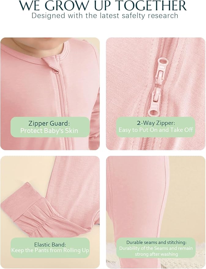 Jimonda Baby Footless Pajamas,Two Zip Closure Long Sleeve Romper,Infant Clothes Pjs 4 Pcs