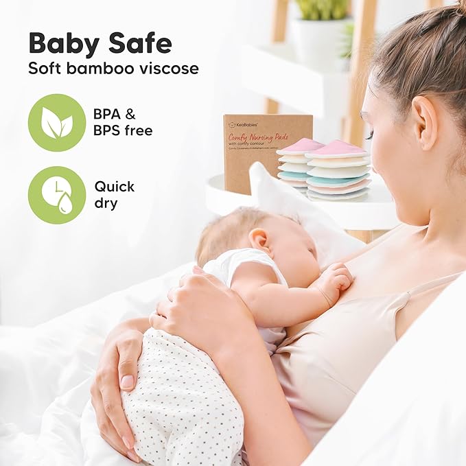 Organic Nursing Pads - 14 Washable Viscose Derived from Bamboo Breastfeeding Pads, Wash Bag, Reusable Breast Pads for Breastfeeding, Nipple Pads for Breastfeeding Essentials(Pastel Touch, L 4.8")