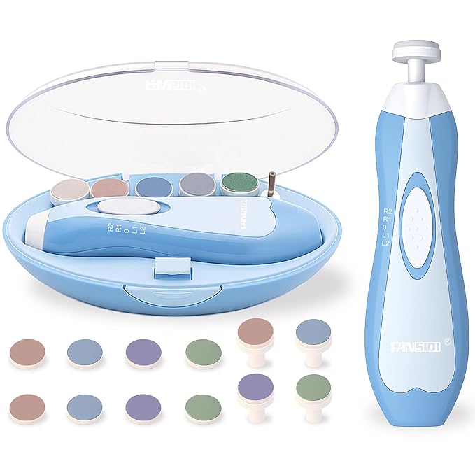 Fansidi Baby Nail Trimmer Electric – Limited Dreamy Sky Blue, Gentle Baby Nail File Electric| 10 Grinding Heads + 8 Replacement Pads| Quiet LED |Baby Nail Clippers for Newborn Infant Toddler