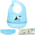 Silicone Baby Bibs Unisex, Self-Feeding, Catch-all Large Pocket, 6-48 months, BPA-Phthalate Free, w/Travel Case