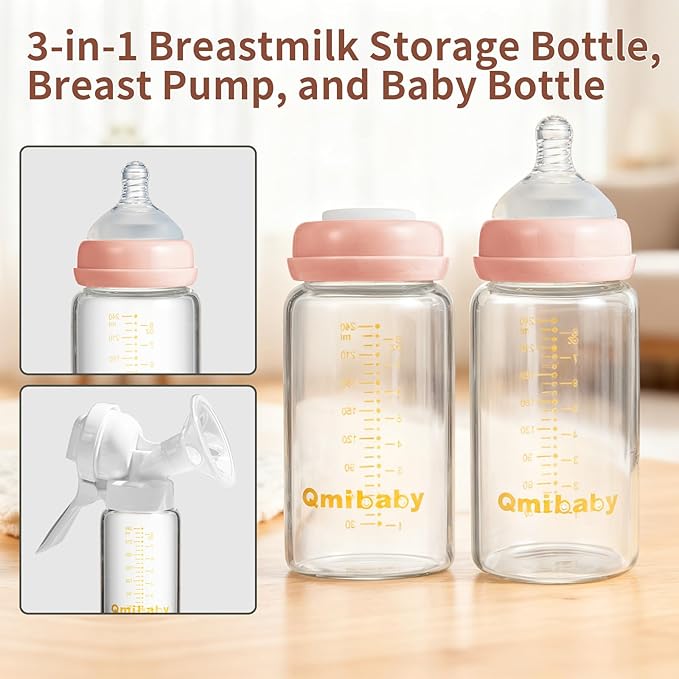 Breast Milk Storage Bottles 240ml 8oz BPA-Free Leak-Proof Baby Bottle for Breastmilk Storage Wide Neck Bottles with Screw Ring Sealing Disk Breastfeeding (Pink, 240ml-6Packs)