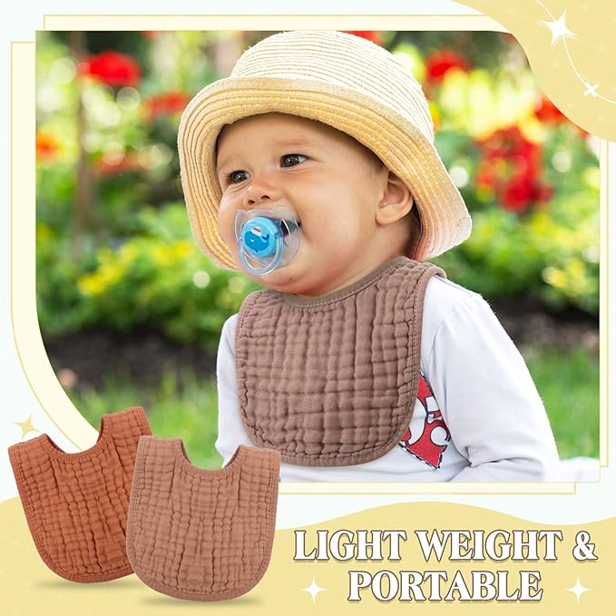 Frienda 8 Pcs Muslin Baby Bibs Cotton Bandana Drool Bibs Bulk for Newborn Infant 6 Absorbent Layers Feeding Accessory