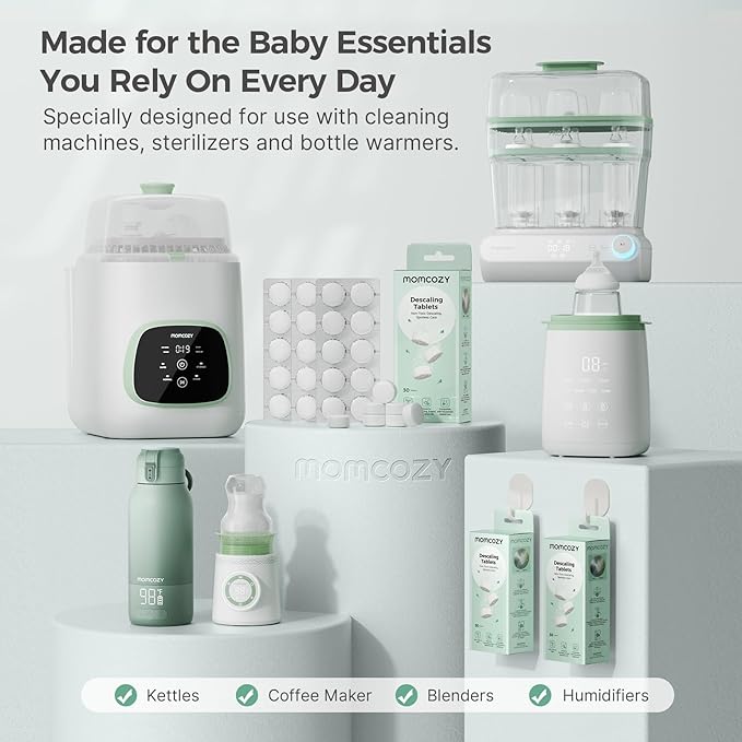 Momcozy Official Descaling Tablets, Compatible KleanPal Pro Baby Bottle Washer, Descaler for Milk & Limescale Removal, 30 Count