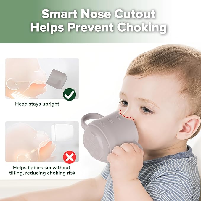 haakaa Silicone Toddler Cups, BPA Free Drop-Proof Training Open Cups for Baby 6 Months+, 5 Ounce (Suva Grey)