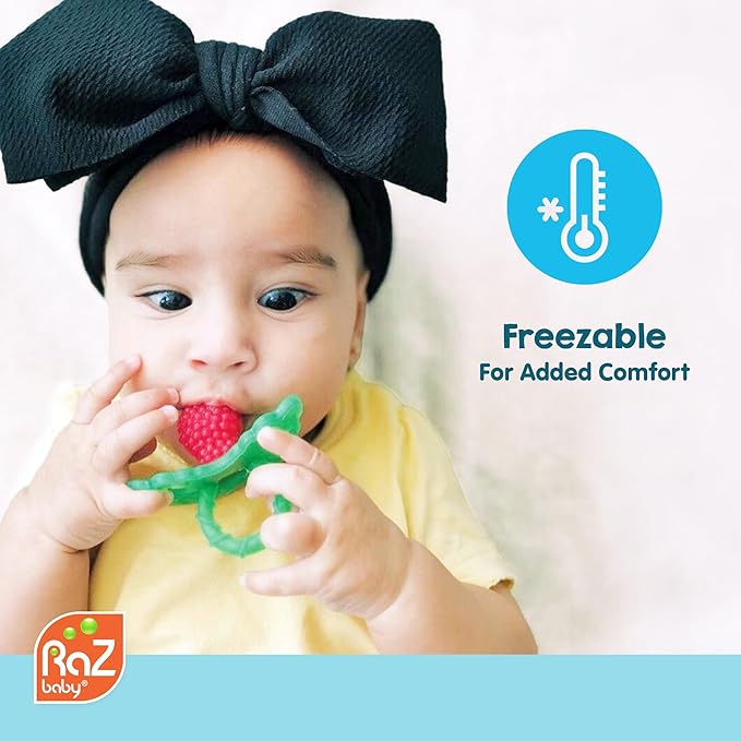 RaZbaby Monkey RaZbuddy w/RaZberry Teething Relief Pacifier – Soothes Sore Gums w/Nature-Inspired Texture, 100% BPA-Free Silicone Teether, Detachable Stuffed Animal – 3 Months+ Teether, Green