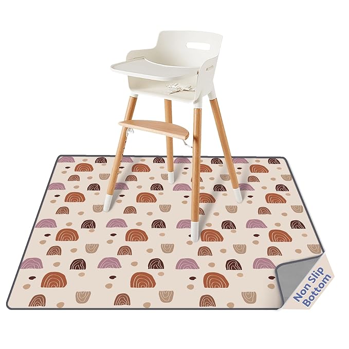Blissful Diary Baby Splat Mat for Under High Chair, 50.4 x 50.4 Inch Wipeable Splash Mat, Waterproof and Washable, Anti-Slip Floor Protector, Boho Rainbow