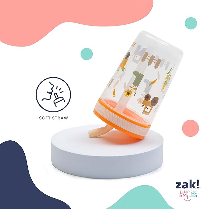 Zak Designs Kelso Toddler Cups For Travel or At Home, 15oz 2-Pack Durable Plastic Sippy Cups With Leak-Proof Design is Perfect For Kids (Silly Goose, Harvest)