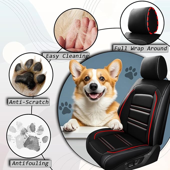 Seat Covers for kia Telluride 2020-2025 | 5-Seats Leather Seat Covers, Easy to Install Automotive Seat Covers Full Set (Full Set, Black&Red Line)