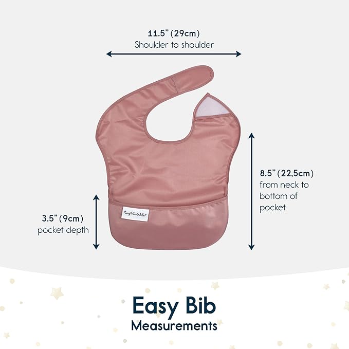 Tiny Twinkle Mess Proof Baby Bibs for Eating – Waterproof, Wipeable Toddler Bibs with Pocket – Baby Food Bibs for Girls & Boys(5 Pack,Girl Solids)