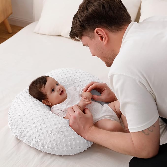 Baby Nursing Pillow and Body Positioner with Premium Slipcover for Breastfeeding for Baby Boys and Girls, Feeding Pillow with Breathable Comfortable Pillowcase (Cloud Dancer)