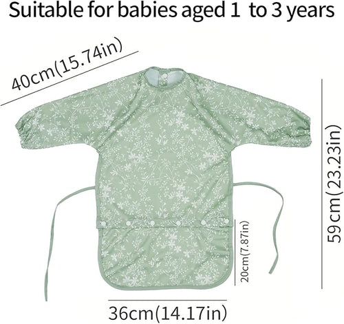 2-Pack Long Sleeve Baby Bib,Coverall Baby Bibs for Eating,Waterproof,Attaches to Highchair&Table,Ages 1 to 3 Years