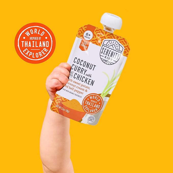 Serenity Kids 7+ Months World Explorers Baby Food Pouches - 3.5 oz, Pack of 18-40% DV Protein 5g Baby Protein Pouches - BPA-Free- Organic Veggies - Variety Pack