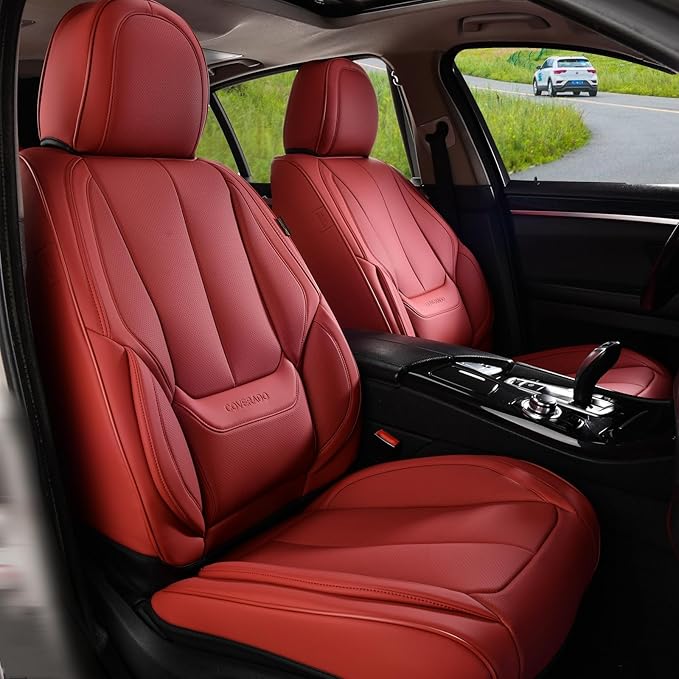 Coverado Seat Covers, Car Seat Covers Front Seats, Car Seat Cover, Car Seat Protector Waterproof, Car Seat Cushion Nappa Leather, Red Seat Covers Carseat Cover Universal Fit for Most Cars