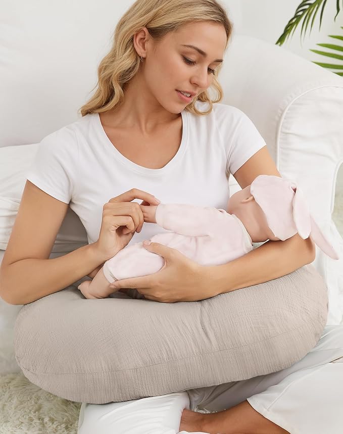 Nursing Pillow Covers 2 Pack, Muslin Nursing Cover for Breastfeeding Pillows, Comfortable for Baby Girls and Boys (Beige & Vintage Taupe)