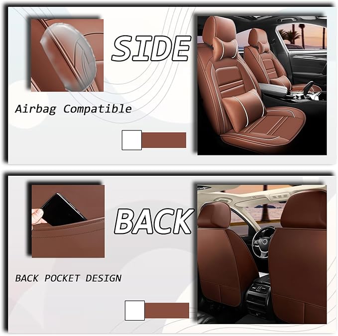 Car Seat Covers for Dodge ram 3500 2004-2011 | 5-Seats Seat Covers, Waterproof Seat Protectors, Automotive Seat Covers (Full Set with Pillow,Coffee)