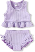 HAPPYMA Baby Swimsuit Toddler Girl Bathing Suit Summer Solid Color Bikini Set Beach Two Piece Swim Wear