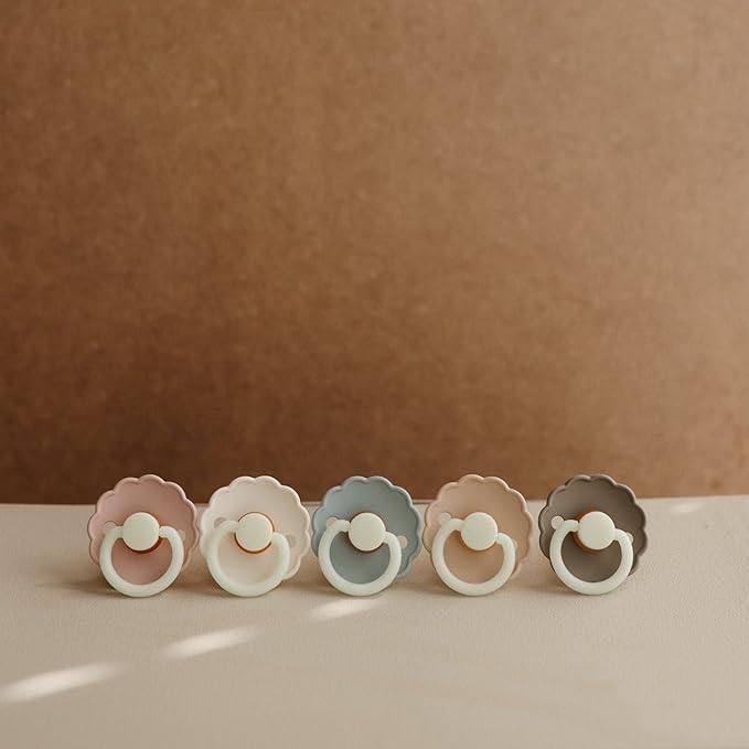 FRIGG Daisy Night Natural Rubber Baby Pacifier | Made in Denmark | BPA-Free (Croissant/Cream, 6-18 Months) 2-Pack