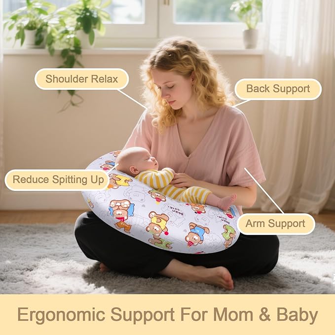 Baby Nursing Pillow for Breastfeeding, Adjustable Breast Feeding Pillow for Bottle Feeding, Breastfeeding Essentials for Mom and Baby Healthier Nursing, Bobby Pillow for Newborn,Removable Cotton Cover