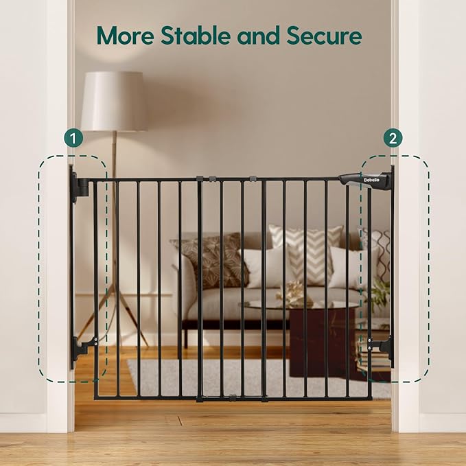 Babelio 27-45" No Bottom Bar Baby/Dog Gate with Easy Installation, 2-in-1 Auto Close Design, Suitable for The House, Stairs, and Doorways, Safety Pet Gates with Large Walk-Thru Door, Black