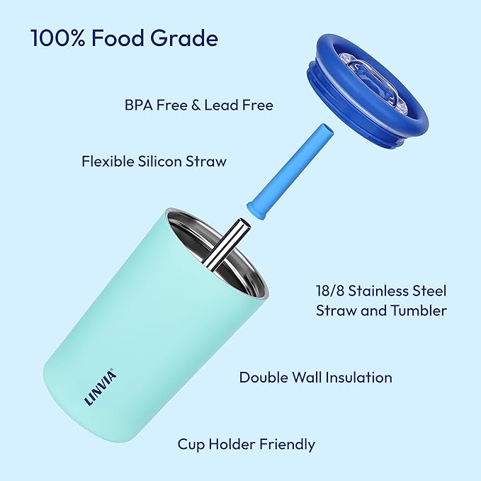 Candy Tumbler, 12 oz Kids Insulated Stainless Steel Water Bottle with Spill Resistant Silicone-Metal Straw and 2-in-1 Lid, BPA-Free, Cup Holder Friendly, Dishwasher Safe, Hot Pink