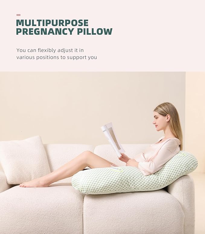 Pregnancy Pillow for Pregnant Women, Soft Pregnancy Body Pillow, Support for Back, Belly, HIPS, Legs, Maternity Pillow with Detachable and Adjustable Pillow Cover