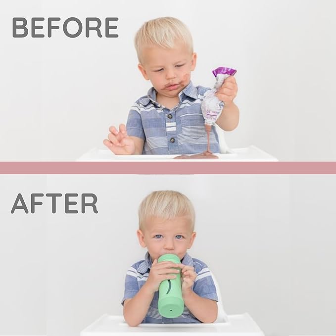 Subo Baby Food Bottle Starter Set | No Mess Baby Toddler Self Feeder | Squeeze Free Design for Purees, Smoothies, Yogurt, Oatmeal, or Thickened Liquids | Reusable Silicone Washable Cup (Rose)