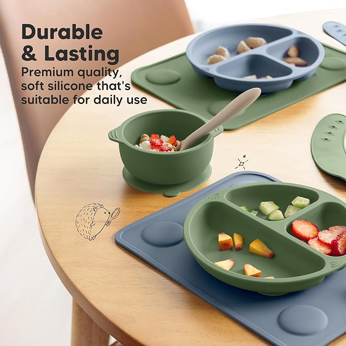 KeaBabies 2-Pack Silicone Placemats for Toddlers - 12x9 Non Slip Suction Baby Silicone Placemat for Kids Eating, Easy to Clean, Busy Travel Baby Mat for Dining Table, Food Grade/BPA-Free (Desert)