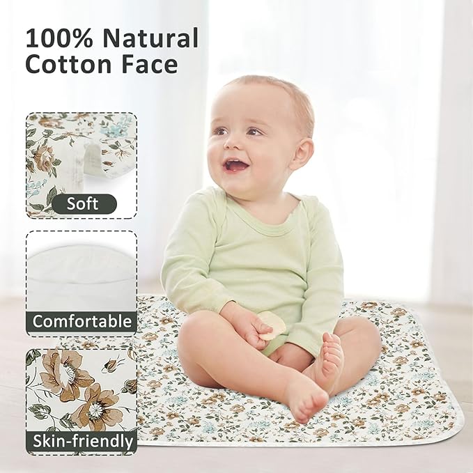 Baby Diaper Changing Pad, 21 5/8" x 31.5" Waterproof Changing Pad Liners - Reusable Soft and Absorbent Portable Changing Mat(Blue Flower1PCS)