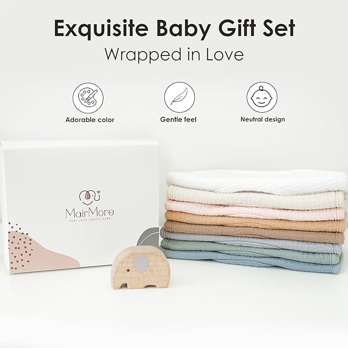 8-Pack Baby Muslin Bibs, Soft Cotton Drool Bibs for Boys Girls, Adjustable and Absorbent Newborn Bib Set for Feeding and Drooling