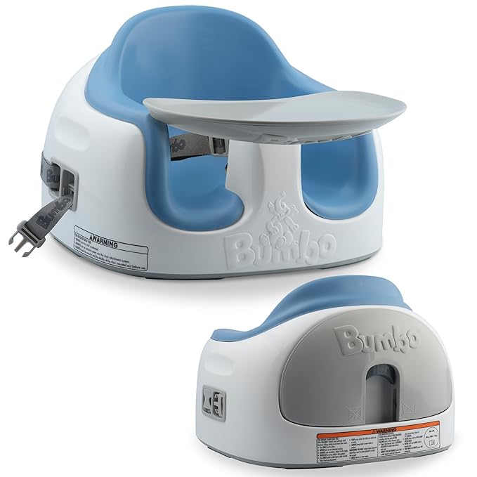 Bumbo 3-in-1 Multi-Seat for 6 to 36 Months, Travel Baby Feeding & Play Floor Seat, All-in-One Portable Booster with Tray & Toddler High Chair, Powder Blue