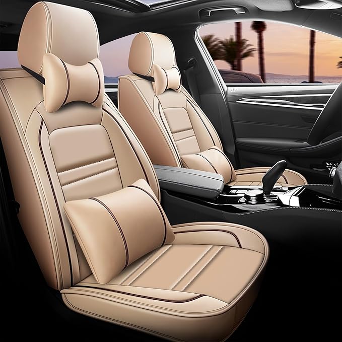 Car Seat Covers for kia Sedona 2003-2021 | 5-Seats Seat Covers, Waterproof Seat Protectors, Automotive Seat Covers (Full Set with Pillow,Beige)